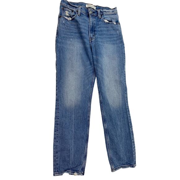 Abercrombie High Rise Mom Jean Size 4 Blue Distressed Destroyed
